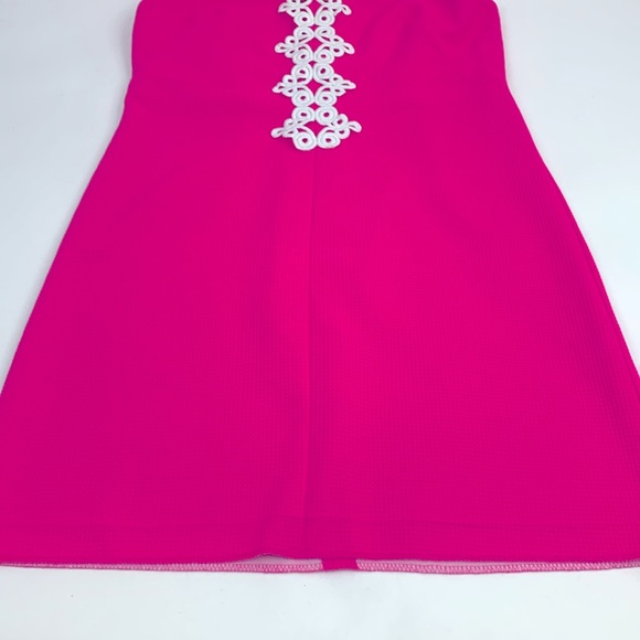 Vince Camuto Bright Pink High Collar Dress Size 8 White Scrolled Design Zip up - Picture 4 of 14
